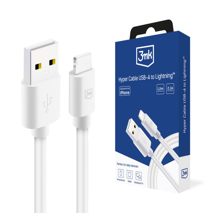 KABEL 3MK USB-A LIGHTNING 2.1A 1,2M WHITE
