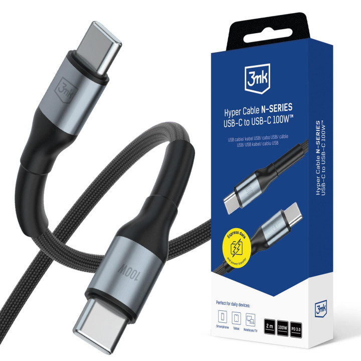 KABEL 3MK USB-C DO USB-C 3M PD100W BLACK